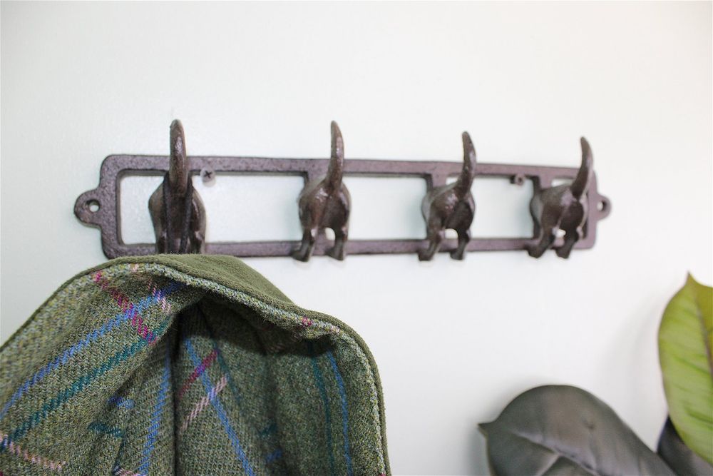 Rustic Cast Iron Wall Hooks, Dog Tail Design - Quality Metal Home Accessories