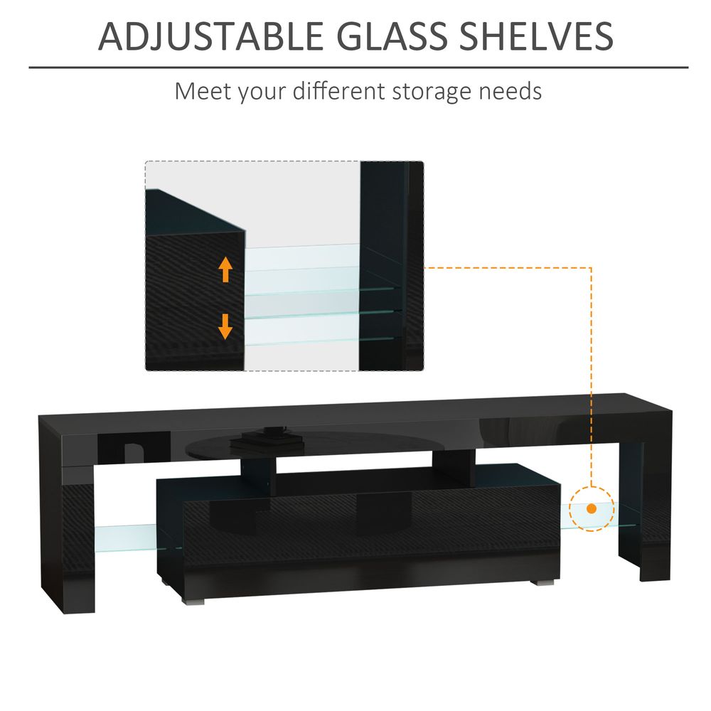 HOMCOM High Gloss TV Stand Cabinet W/ LED RGB Lights and Remote Control Black