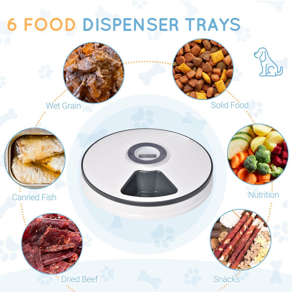 PawHut Automatic Pet Dog Cat Feeder w/Digital Timer Six-Meal Food Dispenser