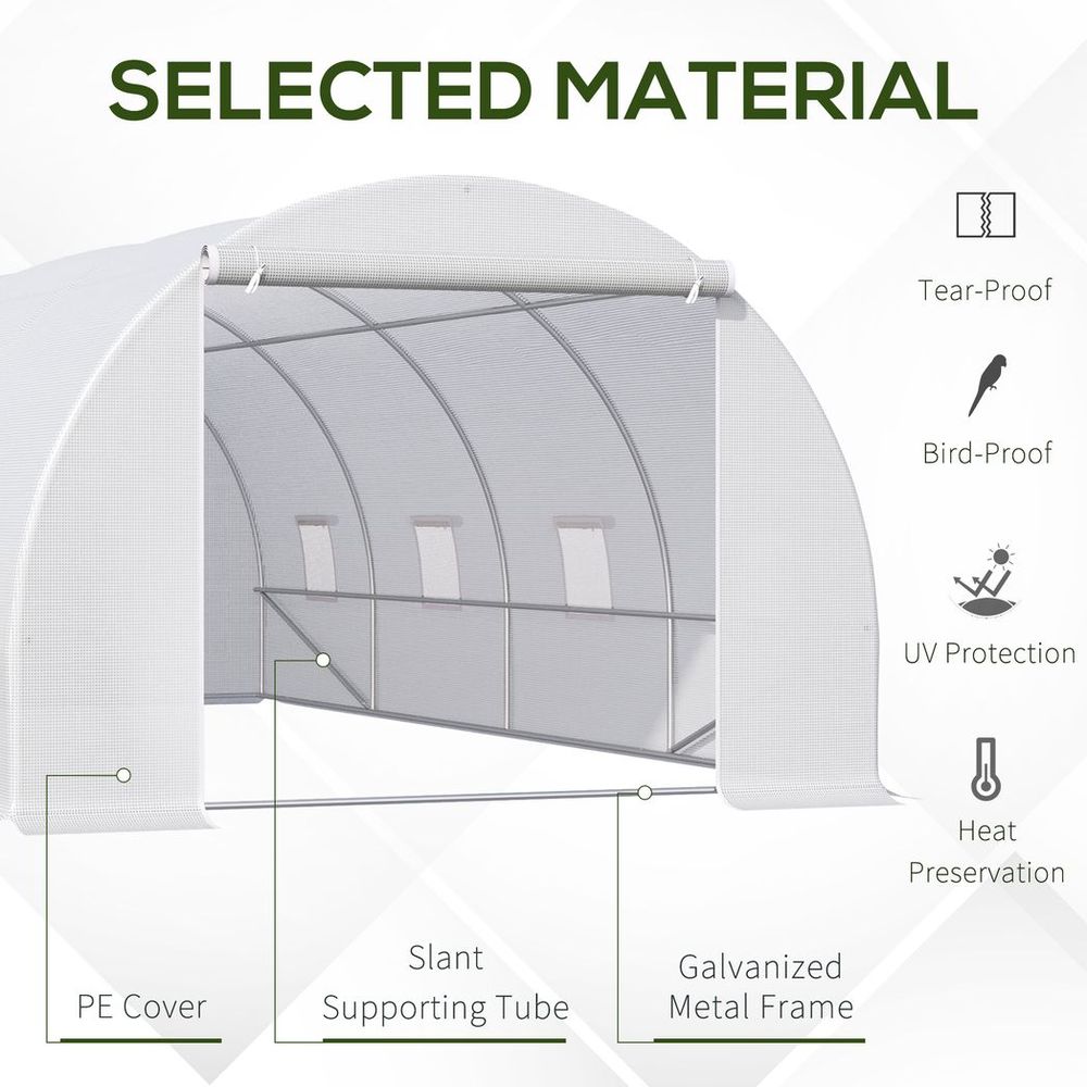 Outsunny 6x3x2m Polytunnel Greenhouse - Zippered Door, 8 Windows
