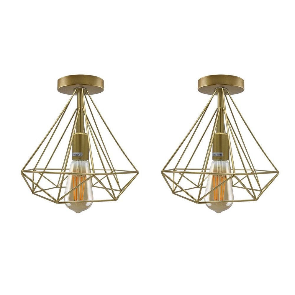 2 Pack Black Vintage Flush Mount Ceiling Light Fixture Metal Cage Ceiling Lampshade with E27 Holder