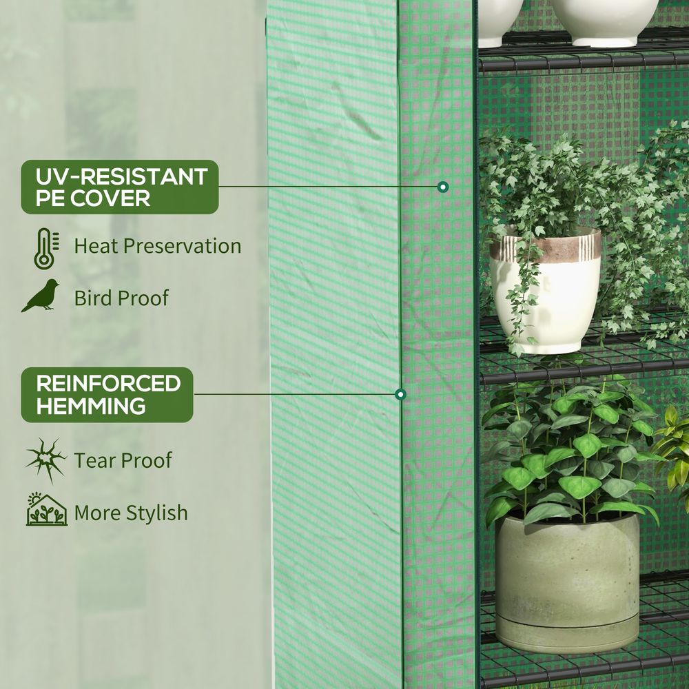 Premium Outsunny Mini Greenhouse: 4 Tier Shelves, Portable & Durable, 170H x 120W x 50Dcm, Green