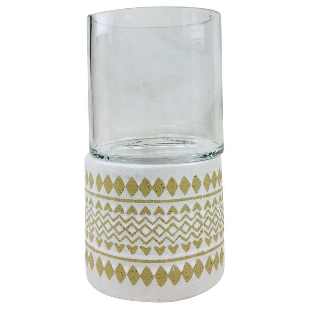 Premium Zig Zag Candle Holder - 26cm | Glazed Stoneware & Glass | Stylish Home Decor - OR1239