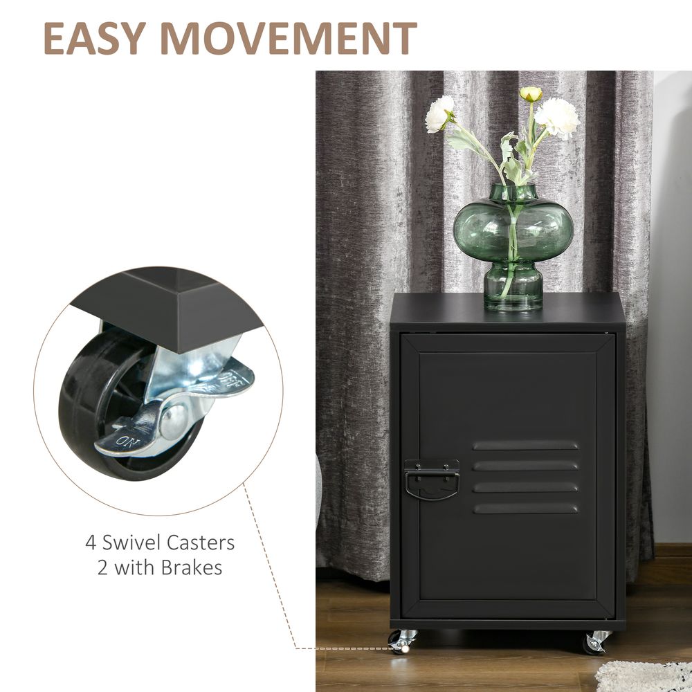 Industrial Bedside Table, Rolling End Side Table, Mobile Storage Cabinet - High Quality, Easy Assembly - Black - Free Shipping!