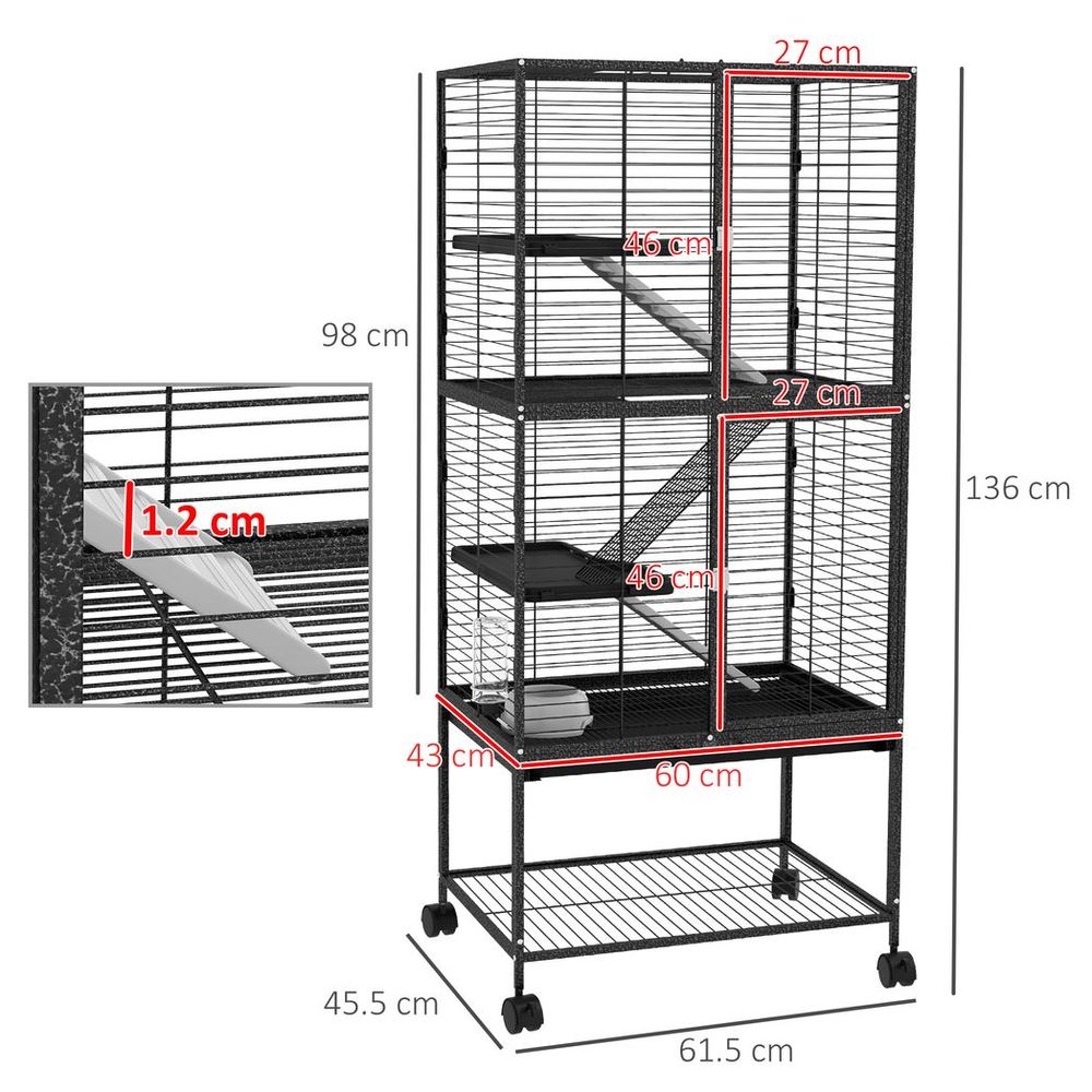 Premium PawHut 136cm Rolling Small Animal Cage - 3 Doors, Storage Shelf, Ideal for Ferrets & More!