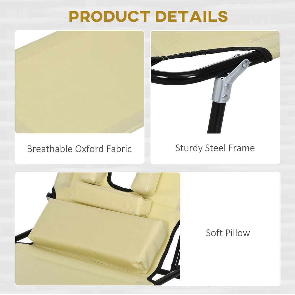 Outsunny Folding Sun Lounger Set of 2 Reclining Chair with Reading Hole Beige