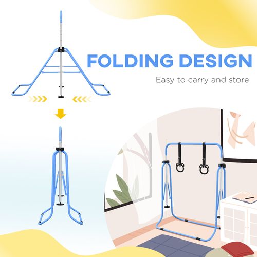 HOMCOM Adjustable Height Foldable Kids Gymnastics Bar with Non-Slip Mats