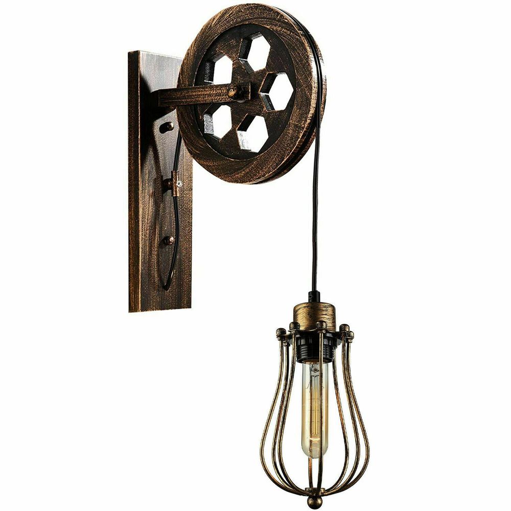 Retro Industrial Pulley Wheel Cage Wall Light E27~1212