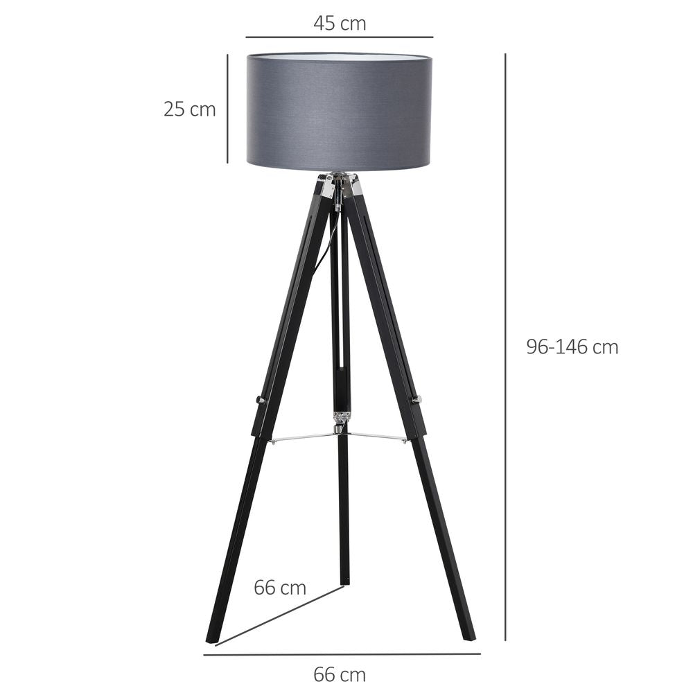 HOMCOM Modern Tripod Floor Lamps for Living Room with Fabric Lampshade, Standing Lamp for Bedroom, (Bulb not Included), Grey and Black
