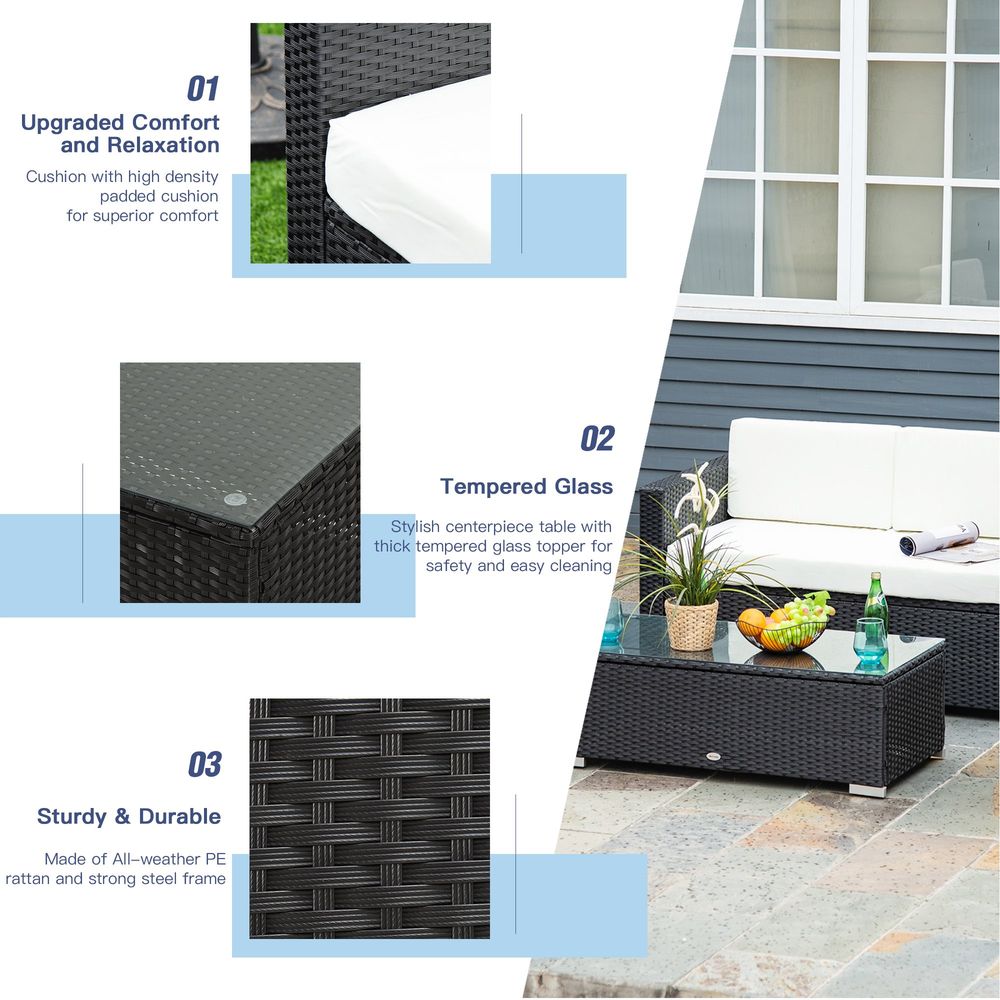 4 Pieces Rattan Sofa Set, Steel-Black