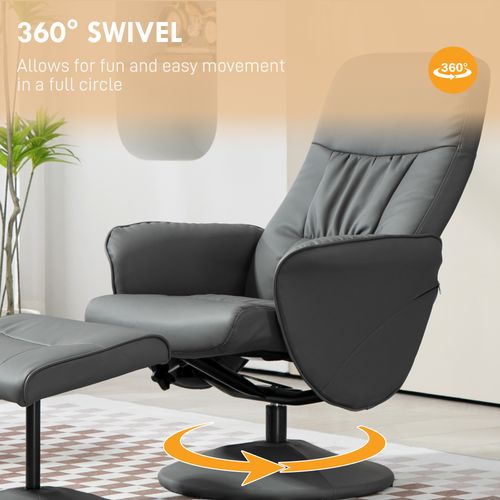 HOMCOM PU Leather Armchair and Footrest Swivel Recliner w/ Ottoman