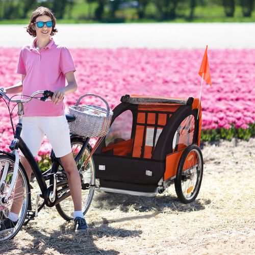HOMCOM 18m 2-Seat Child Bike Trailer for Kid w/ Steel Frame Seat Belt Orange