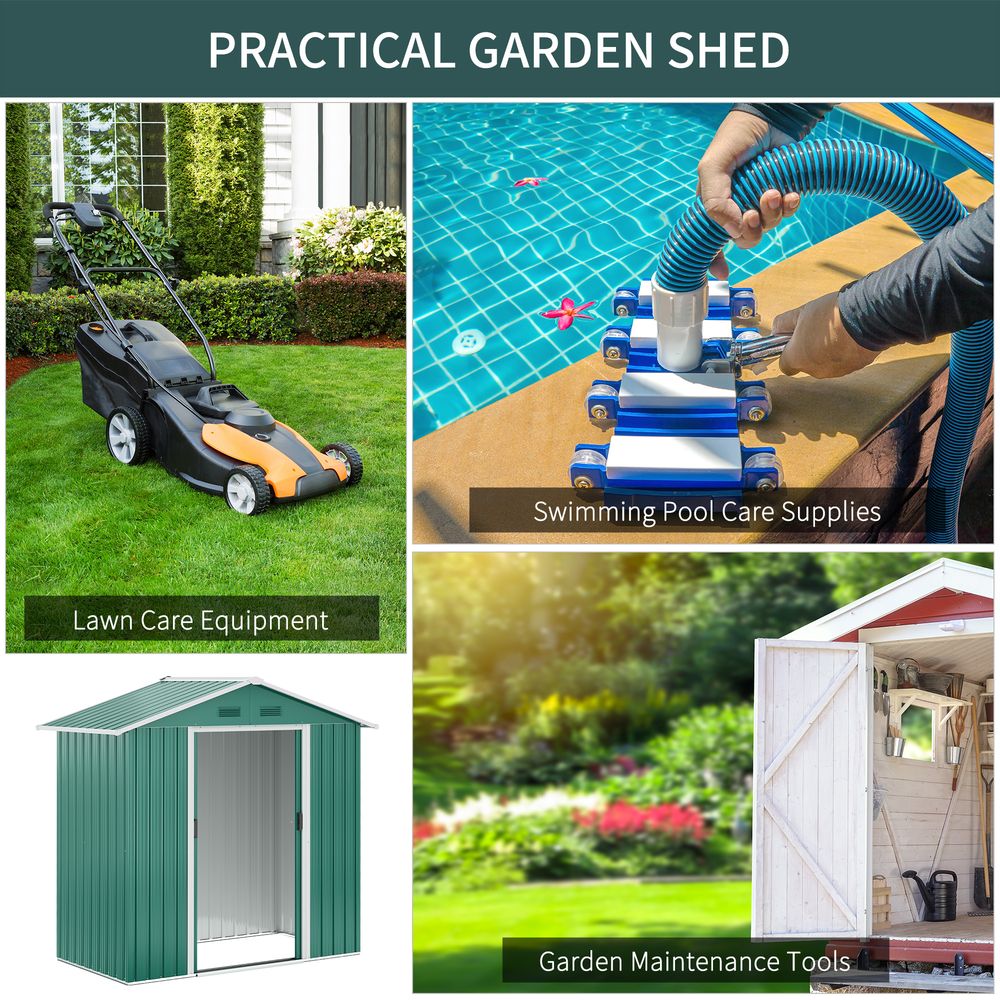 Outsunny 6.5x3.5ft Metal Garden Shed for Garden and Outdoor Storage, Green