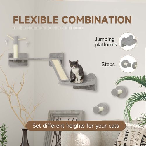PawHut 3PCs Corner Design Cat Wall Shelves Furniture, Light Grey