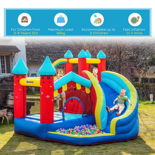 Outsunny 4 In 1 Kids Bouncy Castle, Large Inflatable House w/Trampoline, Slide, Water Pool, Climbing Wall, Includes Blower, Bag, Ages 3-8 Years, 2.9 x 2.7 x 2.3m