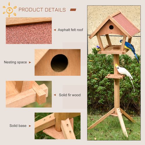 PawHut Wooden Bird Table Freestanding Feeding Station for Garden Outside 139H cm Natural