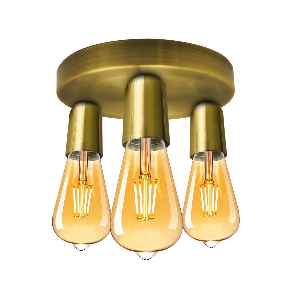 Vintage Yellow Brass Ceiling Light - 3 Way E27 Lamp Base - Semi Flush Design