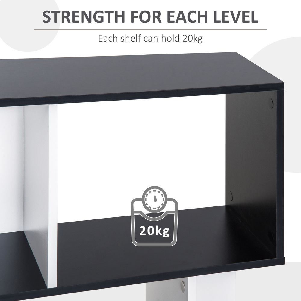 Unique 5-tier S-Shape Bookcase Storage Display Shelving Unit Divider - Black
