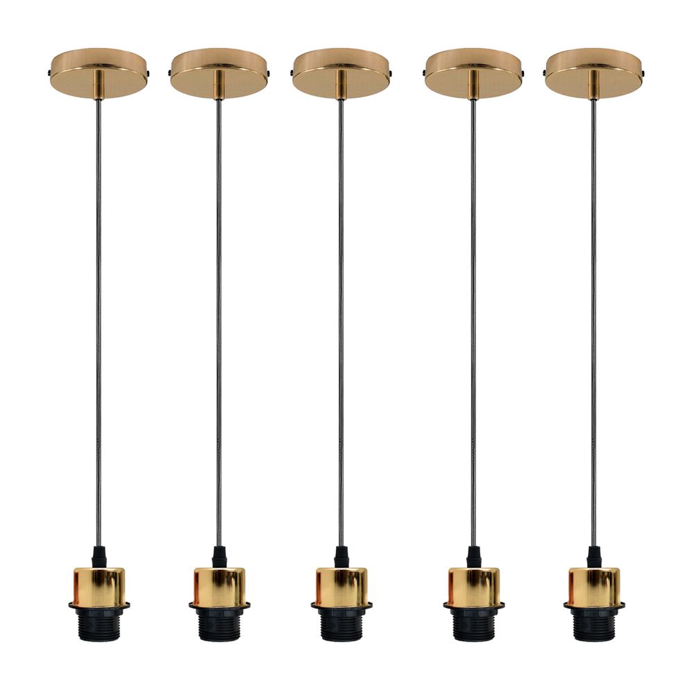 Industrial French Gold Pendant Light - 5 Pack, E27 Lamp Holder, Addable Lampshade, PVC Cable - High Quality, Stylish, Dimmable