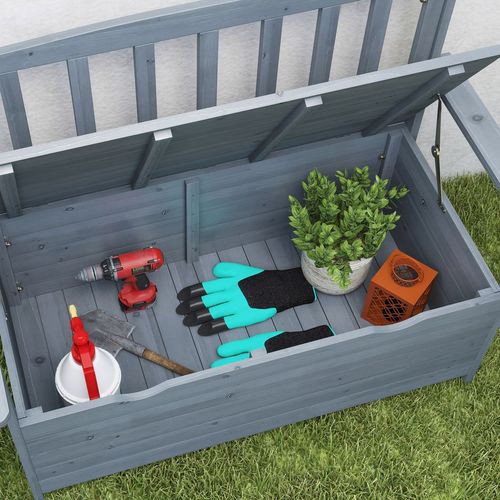 Outsunny Garden Storage Bench, 2 Seater Fir Wood Outdoor Bench, Dark Grey