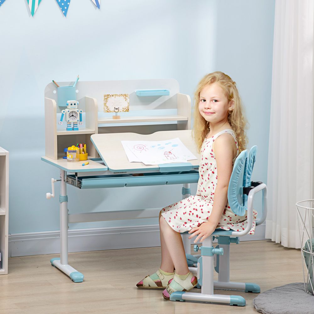Height Adjustable Kids Desk and Chair Set, for Ages 3-12 Years - Blue