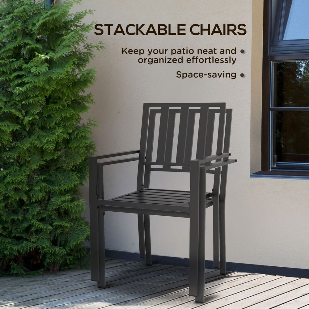 Outsunny Metal Stackable Garden Chairs - Set of 4, Black