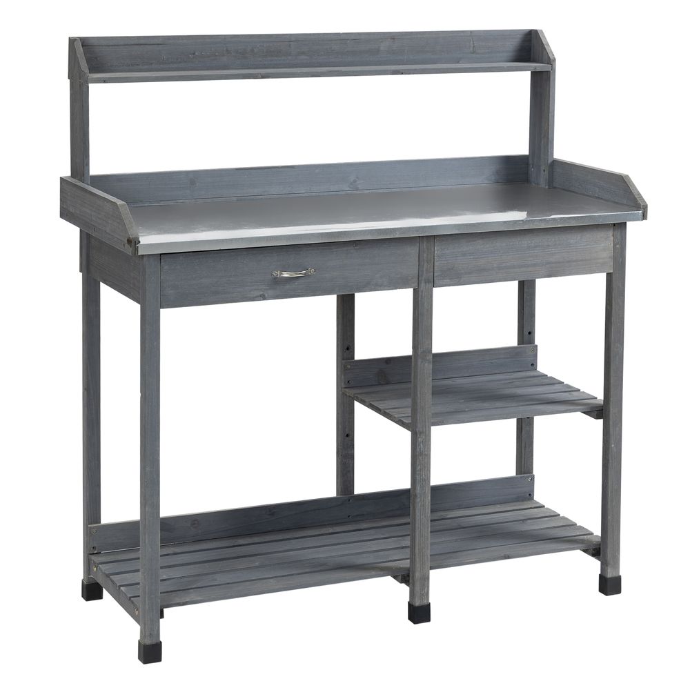 Garden Potting Workstation Bench w/ Galvanized Metal Tabletop