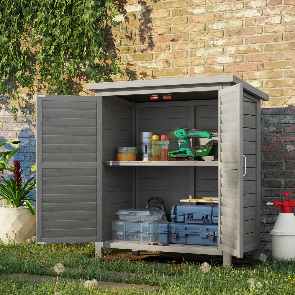 Garden Shed Wooden  2 Door Unit Solid Fir Wood 87x46.5x96.5cm, Grey