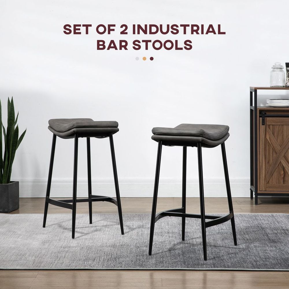 HOMCOM Upholstered Bar Stools Set of 2 - Curved Seat - Grey