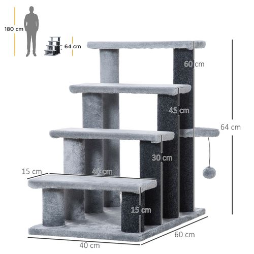 PawHut Pet Stairs with 3-step Stair, Scratching Posts, Platforms, Toy Ball