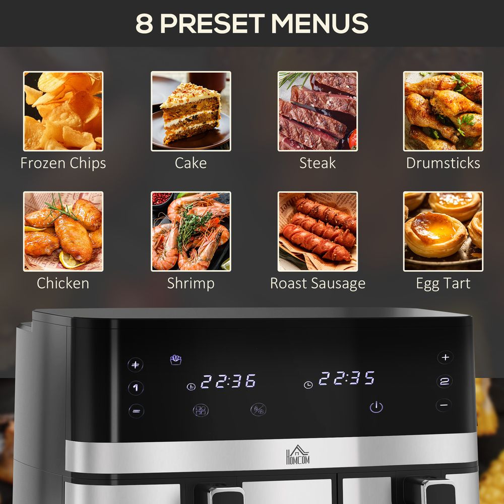 HOMCOM Dual Zone Air Fryer 8.5L with SYNCFinish 2700W - 2x the Taste, Double the Speed, Ultimate Precision