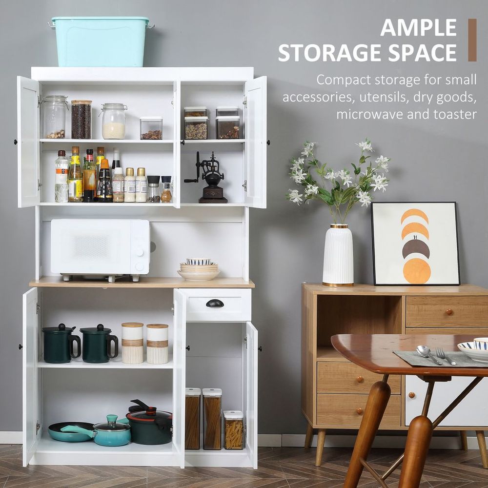 HOMCOM Kitchen Cupboard Storage Cabinet: Stylish + Spacious w/ Adjustable Shelves & Pull-Out Drawer
