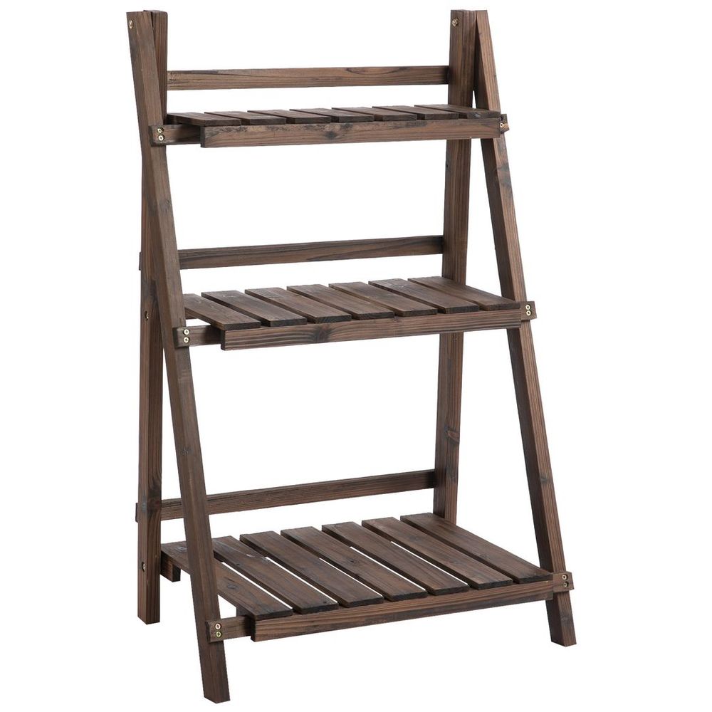Foldable Wooden Plant Shelf: 3-Tier Stand for Indoor/Outdoor Flower Pots
