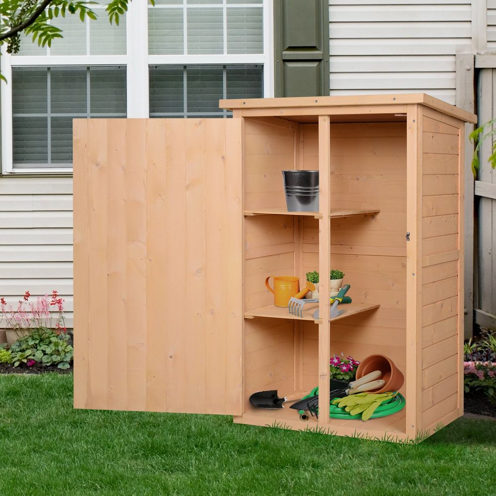 Outsunny Wooden Garden Storage Shed - Fir Wood Tool Cabinet