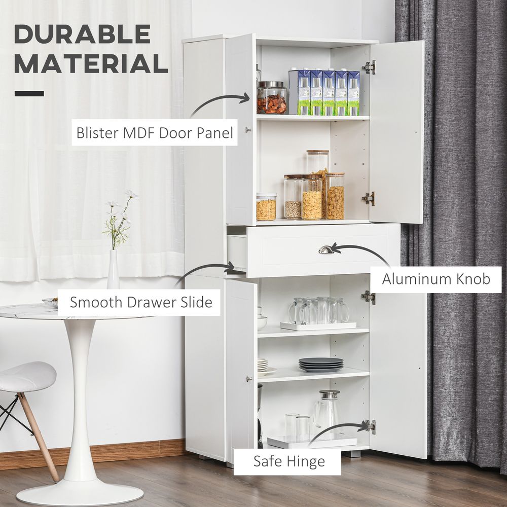 Stylish Kitchen Pantry Cupboard w/ Drawer & Shelves, 76.2x40x184cm
