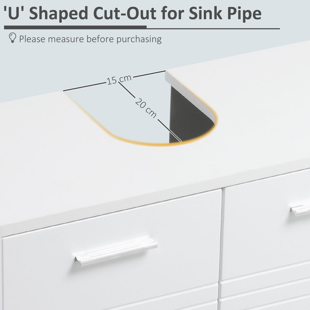kleankin Under Sink Cabinet, Bathroom Vanity Unit, Pedestal Under Sink Design, Storage Cupboard with Adjustable Shelf, High Gloss, White
