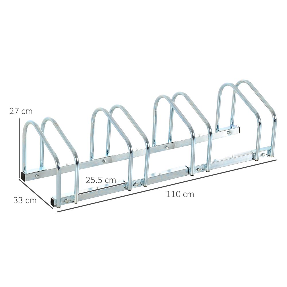 HOMCOM Parking for 4 Bicycles Steel Bike Rack on the Floor or Wall Parking for Indoor and Outdoor 110 x 33 x 27 cm Silver