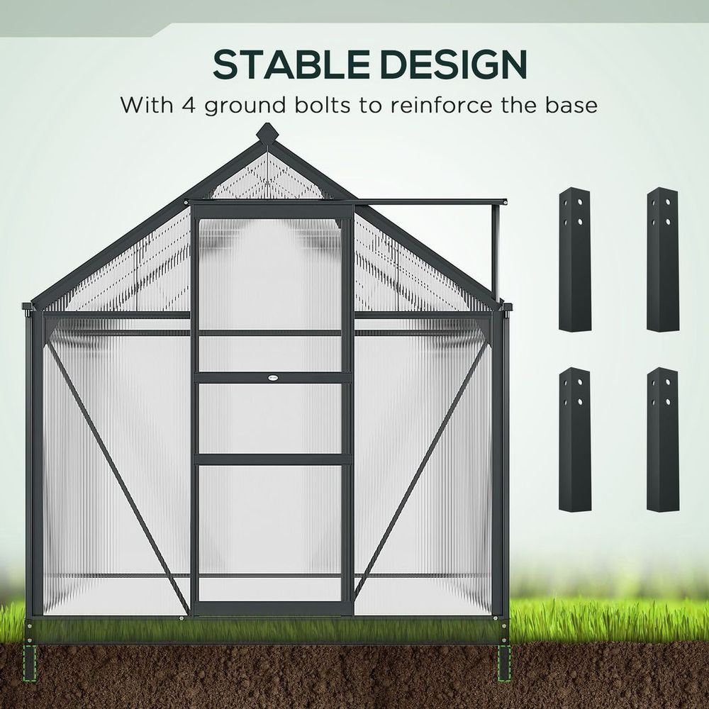 Premium Polycarbonate Walk-In Greenhouse | Aluminium Frame | 6x6ft | Slide Door