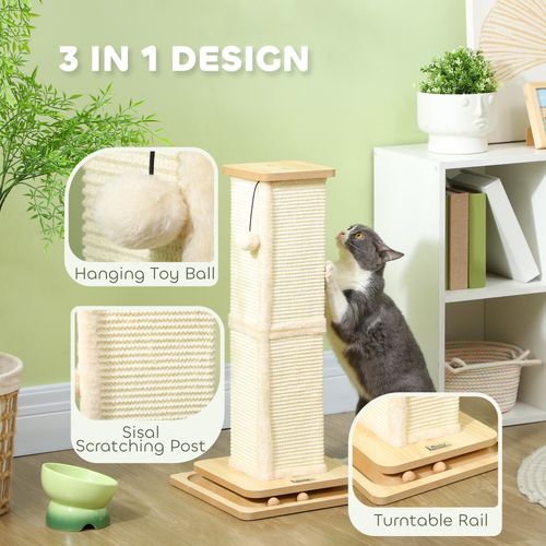 PawHut 67cm Cat Scratching Post 3 in 1 Cat Scratcher w/ Track Ball Toy