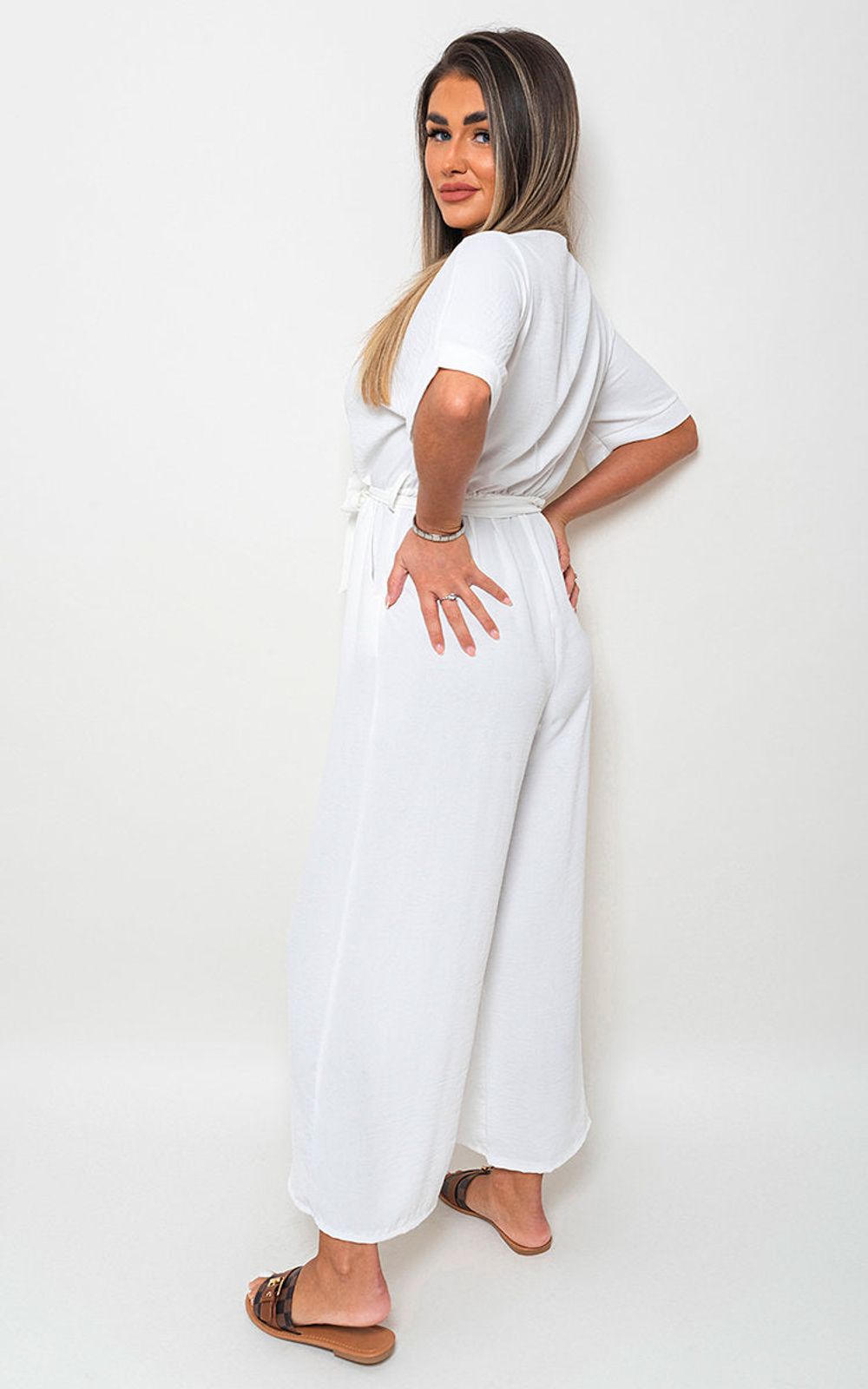 High-Quality V Neck Tie Waist Jumpsuit