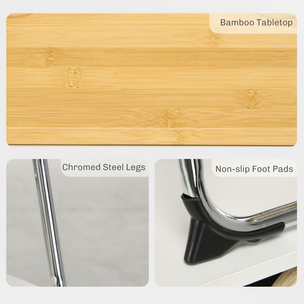 HOMCOM Foldable Wine/Table, Bamboo Picnic/Outdoor Table with Bottle/Glass Holder