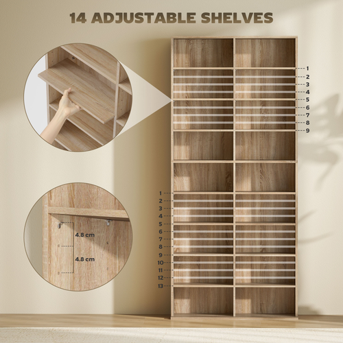 HOMCOM 640 CD Storage Unit 360 DVD Storage Tower w/ 18 Compartments Natural