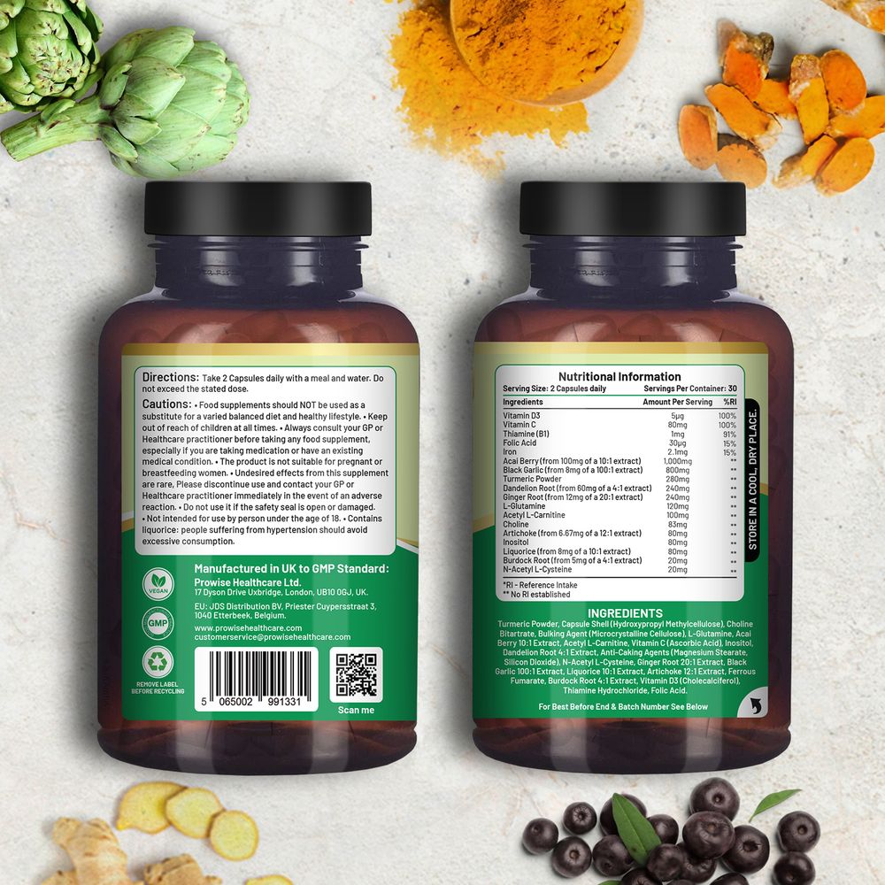 Prowise Advanced Livcare+: Liver Cleanse Detox & Repair - 60 Capsules for Men and Women