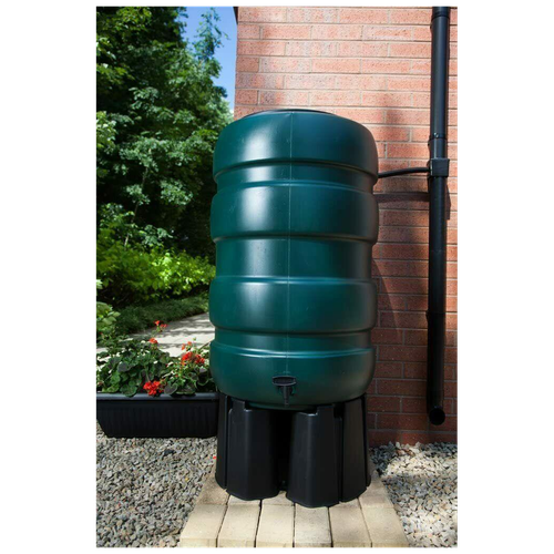 Whitefurze G29WB 100 Liter Capacity Complete Water Butt Kit w/ Stand Easy to fit Space saving, Diverter, Tap, T Piece & Hose for your lawn and garden - Green