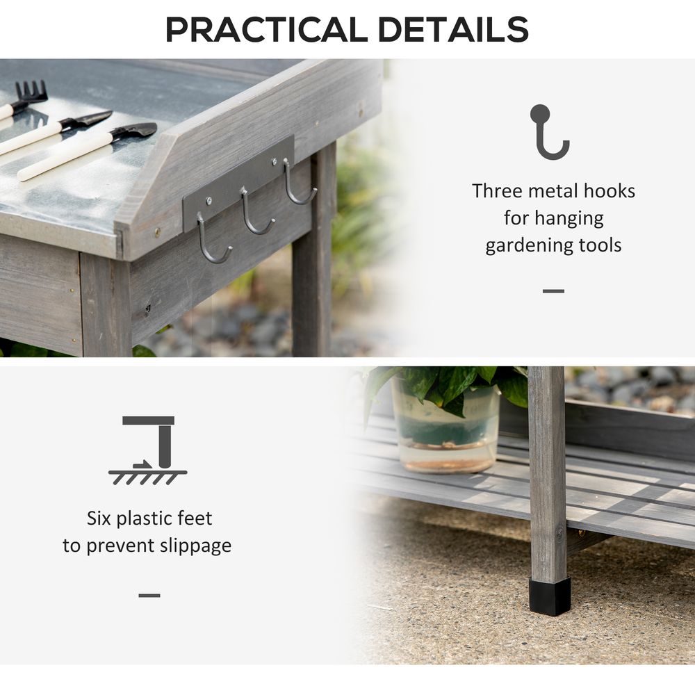 Garden Potting Workstation Bench w/ Galvanized Metal Tabletop