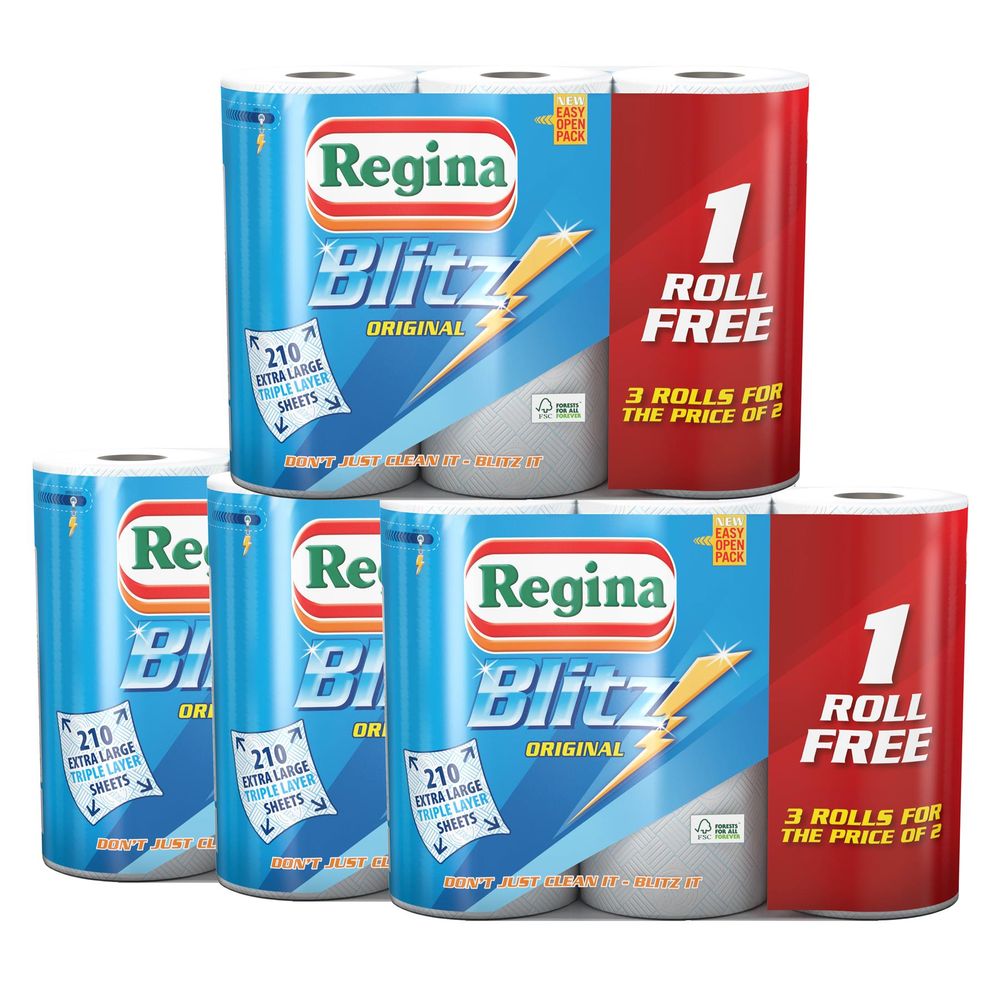 Multi Rolls Of Regina Blitz 3 Ply Kitchen Roll Paper Towels  - 70 Sheets Per Roll