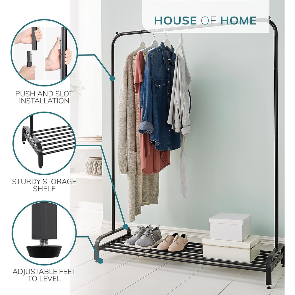 Premium Black Clothes Rail with Shoe Storage