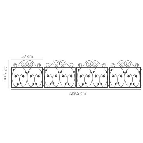 Outsunny 4 Panels Decorative Garden Fence Metal Wire No Dig Fencing Black
