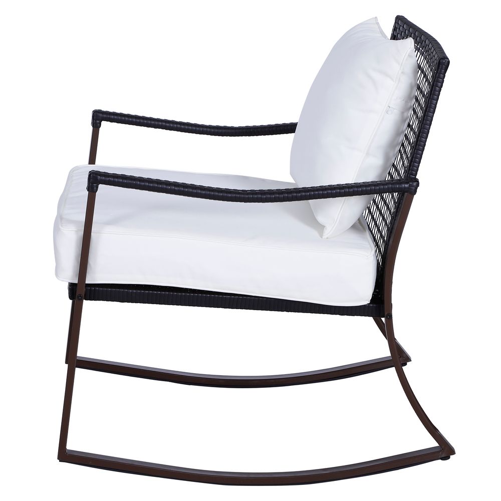 Outdoor Rocking Chair Bistro Set - 3PCS - Brown/Cream - Free Cushions