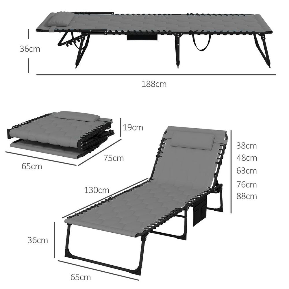 Premium Foldable Sun Lounger Set - 2 Pieces, Padded Seat, Grey - Shop Now!